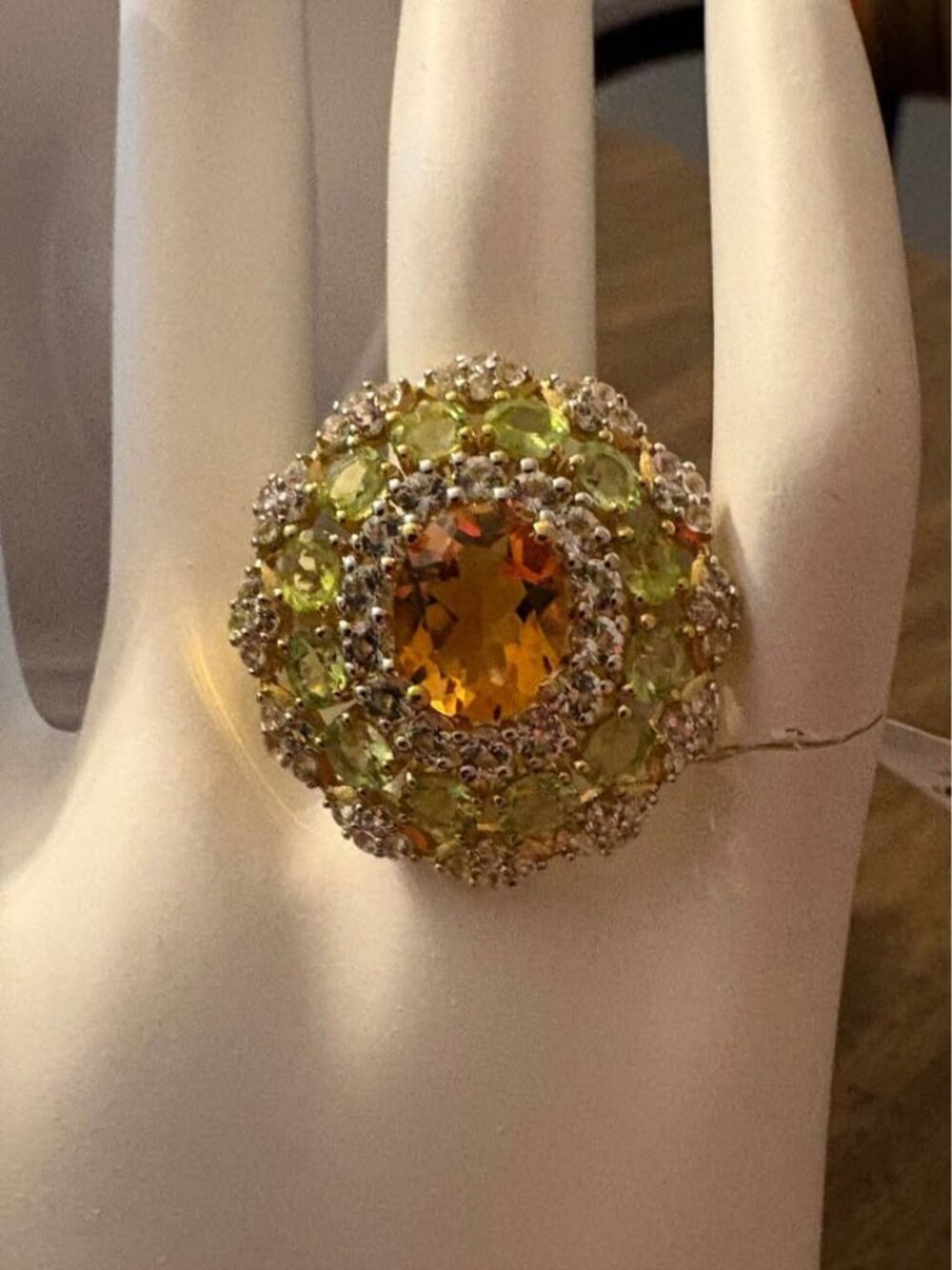 Citrine, Peridot, and White Topaz Cluster Ring - Size 7 925 Sterling